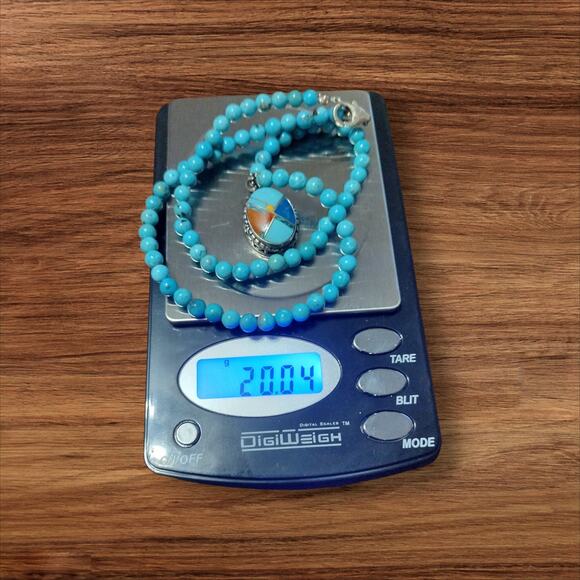 Turquoise and Sterling beaded necklace with pendant - Picture 6 of 8